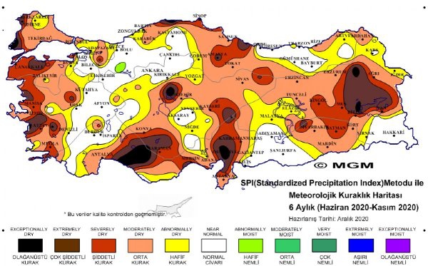 Türkiye’nin 9 Aylık Kuraklık Haritası 2